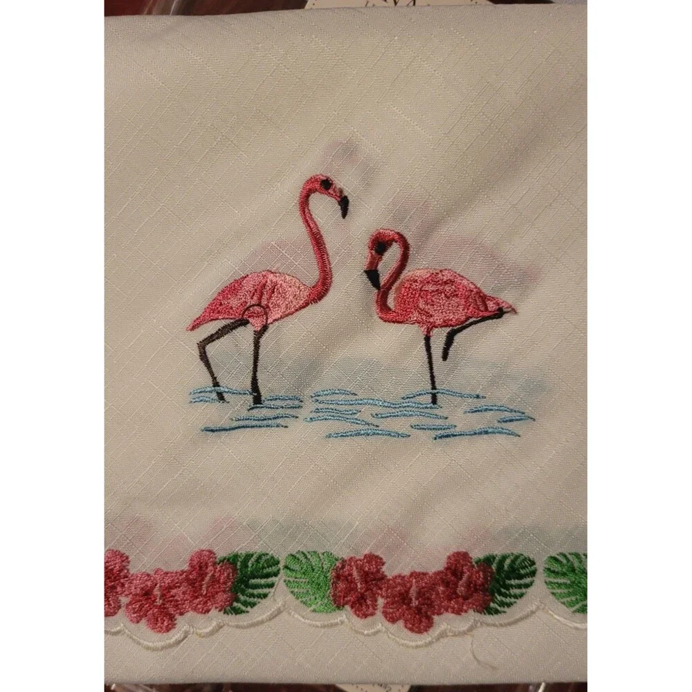 Renaissance Home Fashion Flamingo Embroidered Sheer Swag Pair 56x38 Rod Pocket
